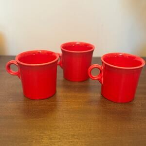 Fiesta Homer Laughlin 3 Mugs Red Ring O Handle Coffee Cup Tom Jerry Valentine's